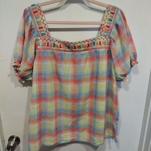 JOHNNY WAS Embroidered  Peasant Top XL